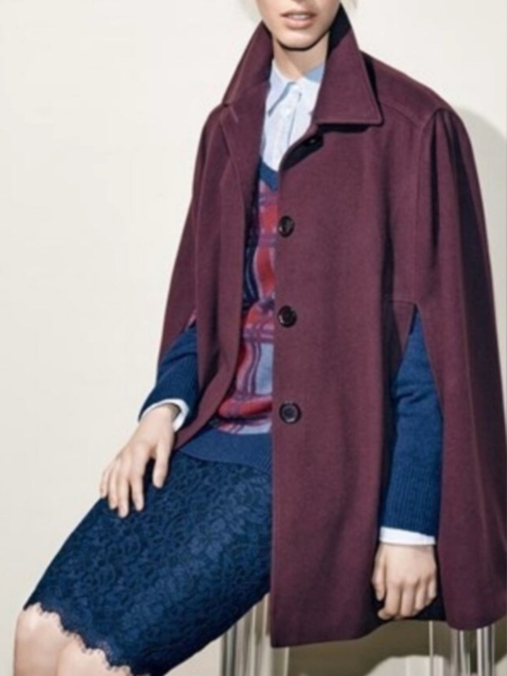 Helene Berman London Rich Burgundy Wool Cashmere Cape